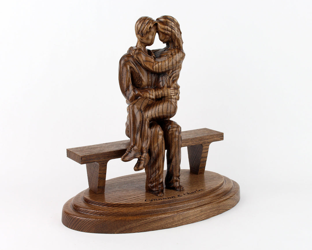 Handcarved wood popular sculpture Shyness couple figurine wedding gift